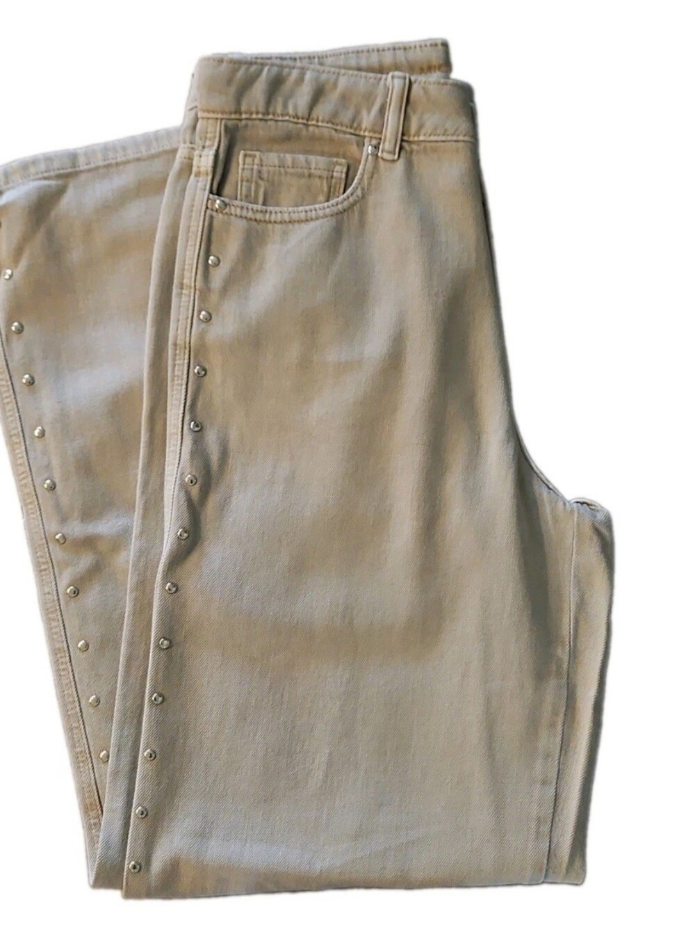 •Michael Michael Kors Beige Wide Leg Studded Denim Jeans Pants - Picture 7 of 7